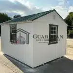 10’x12′ White Utility Shed with Hunter Green